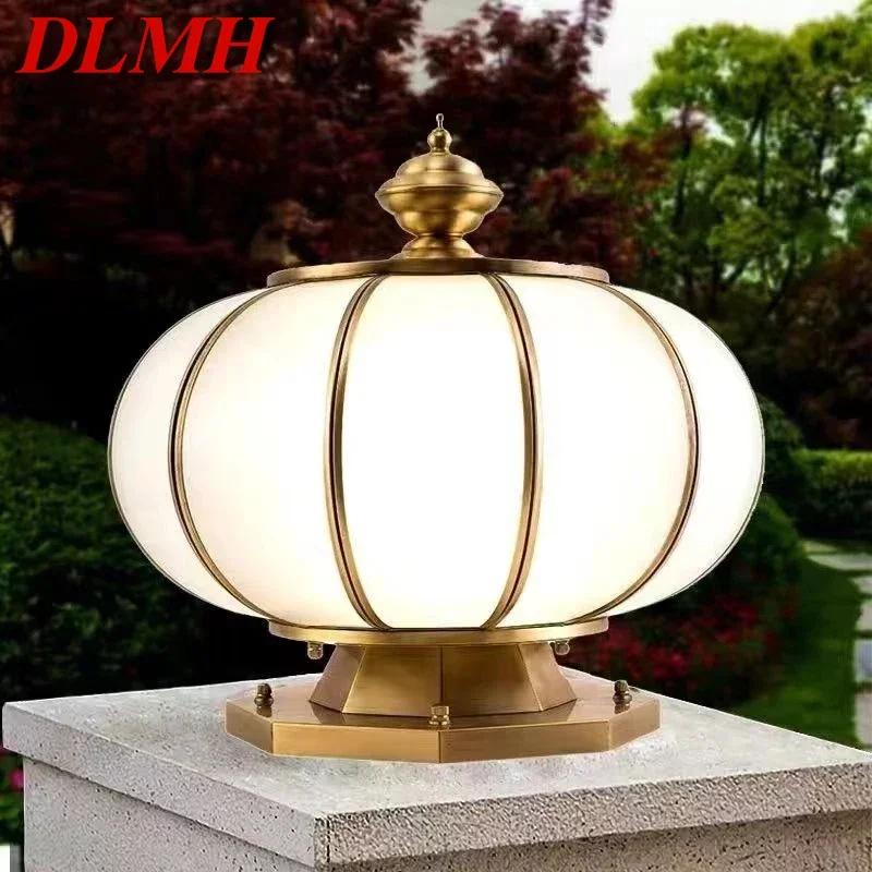 DLMH 야외 태양광 포스트 램프, 빈티지 창작 중국 황동 기둥 조명, 가정용 빌라 안뜰용 LED 방수 IP65